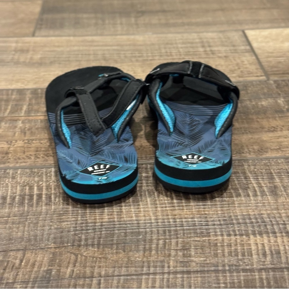 Reef Little Ahi Flip Flops Sandals Toddler Size 7/8 Heel Strap Black Blue - Picture 6 of 10